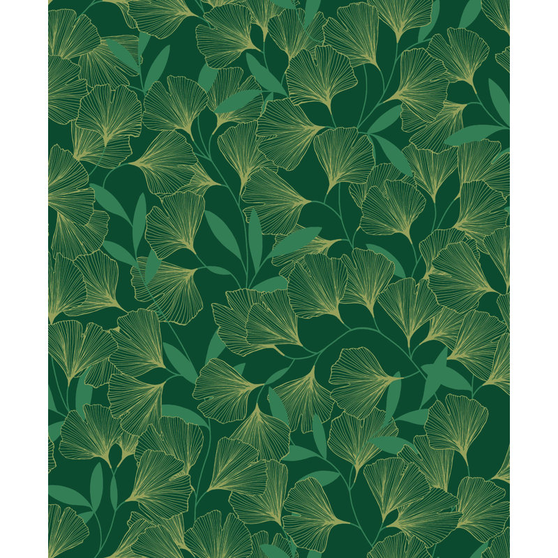 Rouleau de papier peint tropical L 33 pi x l 21 po Soman Ginko Leaves, Vert