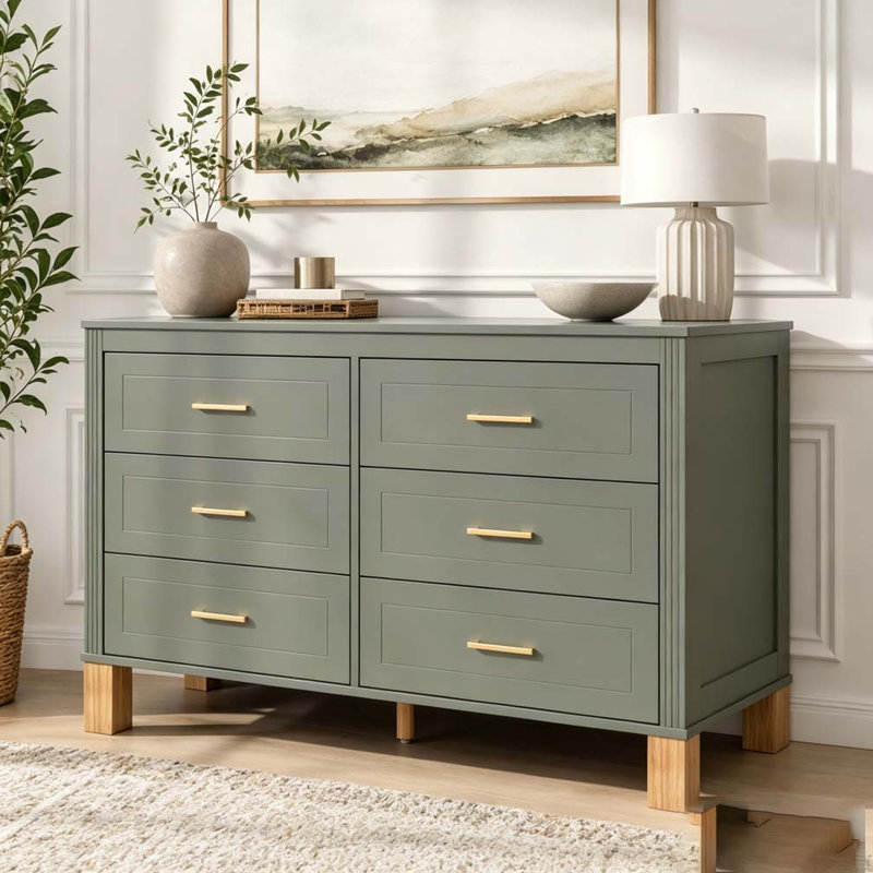 Armoire de rangement moderne avec poignées en métal et pieds en bois massif, Olive, vert olive