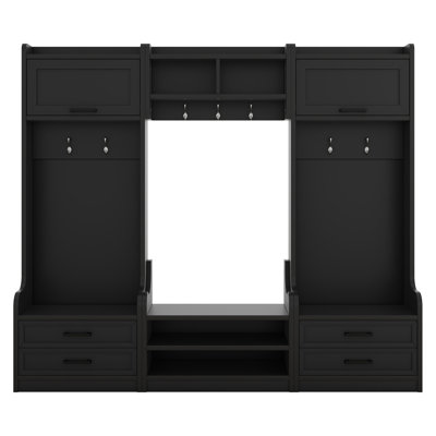 4-In-1 Detachable Hall Tree With Storage And 7 Hooks, Multiple Functions Hallway Coat Rack With Storage Drawers And Cabinet, Shoe Bench For Entryway