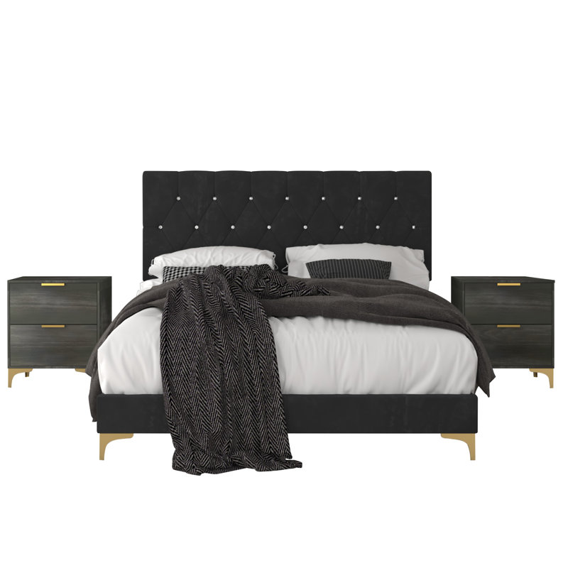 Ensemble de chambre à coucher standard 3 pièces Ossabaw, Grand, Noir/gris