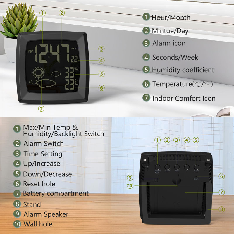 Power Alarm Temperature And Humidity Travel Alarm With Automatic Charging