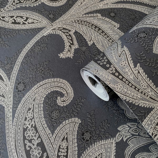 Elegance 10m x 53cm Satin Wallpaper Roll, Dark Grey