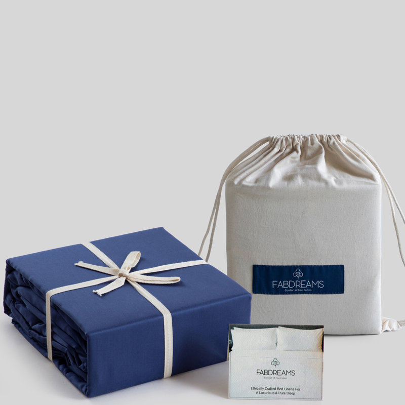 Ensemble de draps en percale 100% coton 300 fils Percale, Bleu foncé, Ensemble de draps pour lit simple TG + un drap-hou