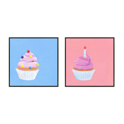 " Birthday Cupcakes. Set of 2 " by Katy Montica 2 Piece Art Oil Print