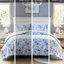 Housse de couette à rayures florales fascinante double / grand, microfibre, bleu, garniture à boutons bleu pour lit double / grand, fermeture à boutons