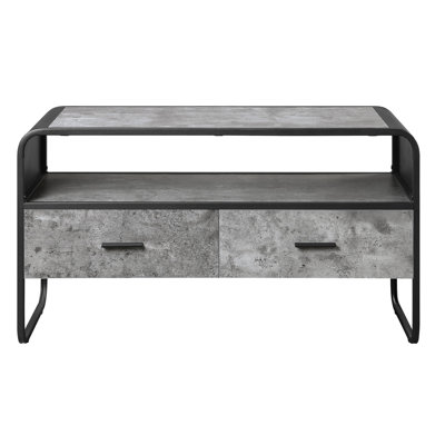 Concrete Grey And Black Tv Stand With Metal Construction For Up To 42-inch Tvs Modern Style Stand, Accommodates