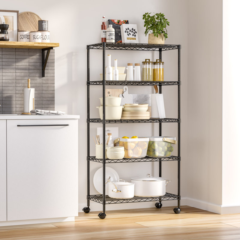 5-Tier Black Steel Wire Shelving Unit with Adjustable Shelves