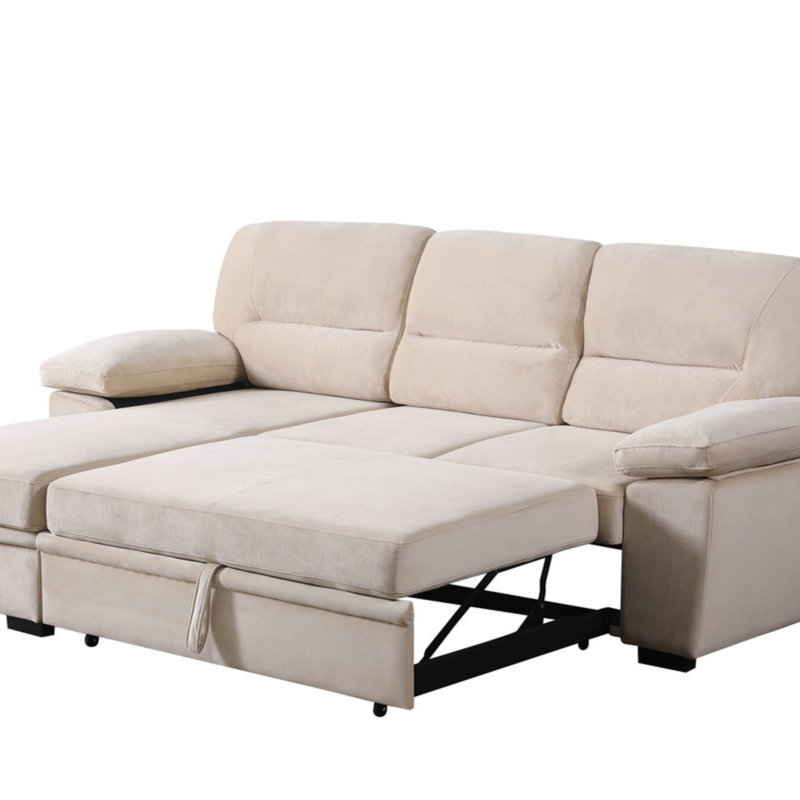  Reversible Sleeper Sectional Sofa Chaise, Beige Velvet