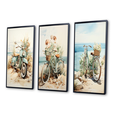 «Blue Moped On The Beach», 3 pièces