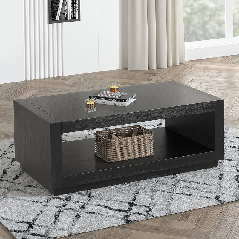 Table basse rectangulaire avec tablette inférieure pour le salon, Noir