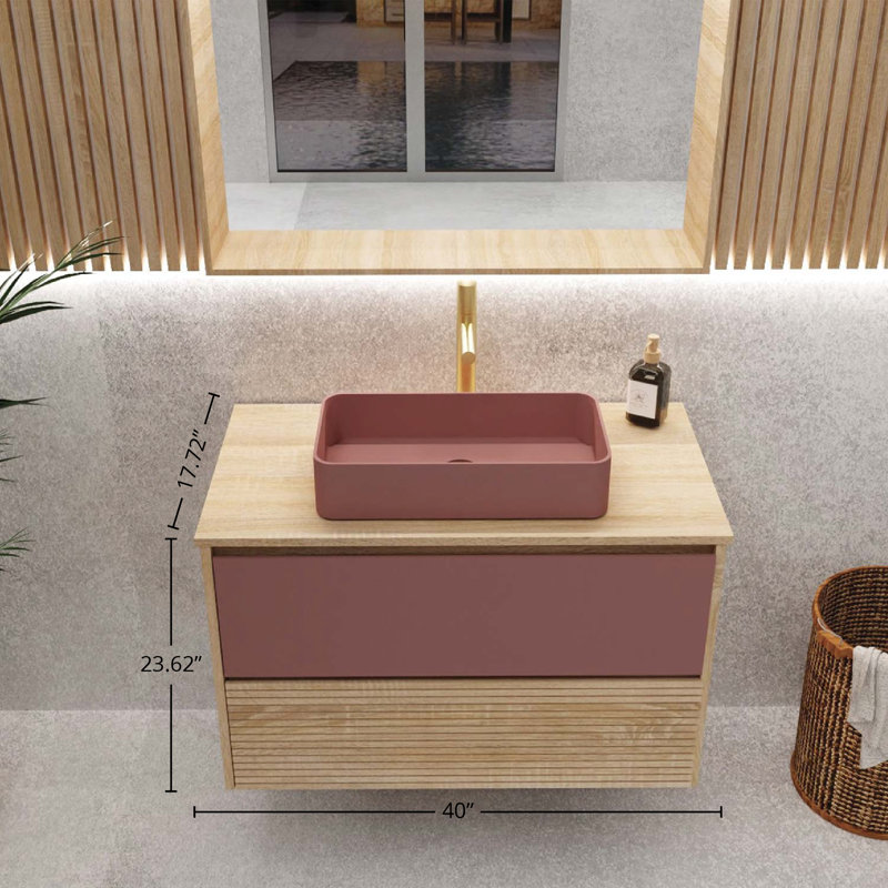 DAX Code 40" Bathroom Vanity with Wood Top and Aeda Vessel, Red