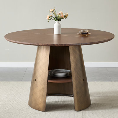 47.25 Inch Round Retro Dining Table with Storage, MDF Kitchen Table, Multi‑Scene Round Table for Dining Room Living Room Kitchen Apartment Small Space