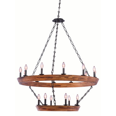 Lansdale 2 Tier 18-Light Wagon Wheel Chandelier