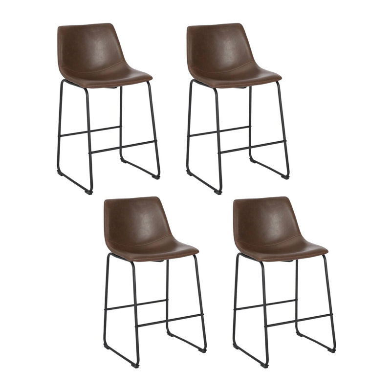 Cleotis 26" Counter Stool, Brown Faux Leather/ Black Frame