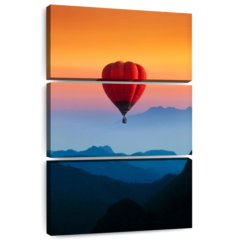 Vol en montgolfière au coucher du soleil, H 23 po x l 14 po