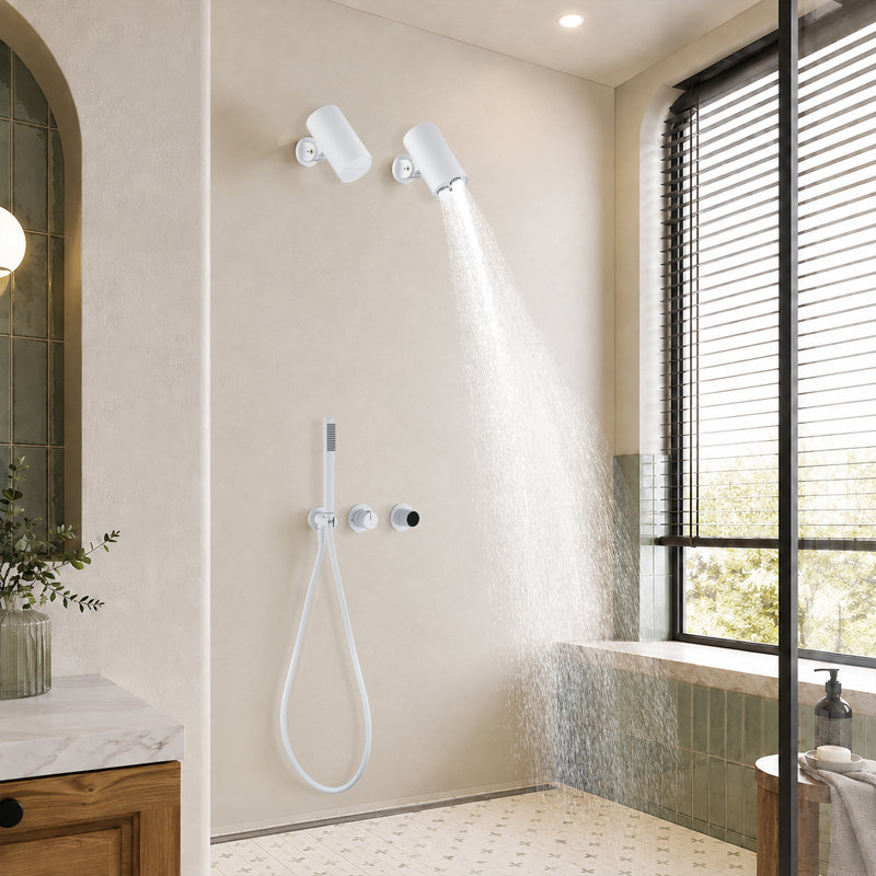 Système de douche complet avec inverseur Lamh, Blanc mat