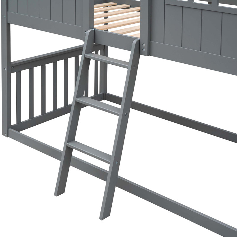Twin Over Twin House-Style Bunk Bed with Pitched Roof, Gray