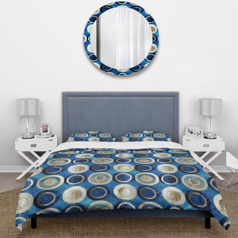 Ensemble de housse de couette rétro or bleu Midcentury Circles II - Midcentury