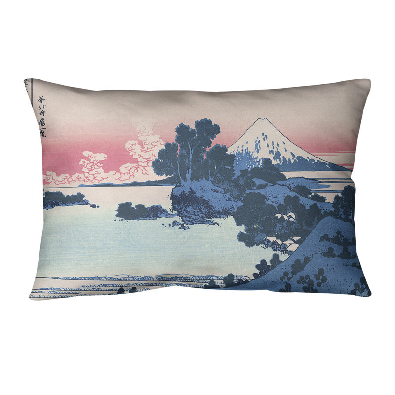 Coussin lombaire Shichiri Beach dans la province de Sagami, Bourre en polyester, 20 po x 14 po, Bleu / Rose