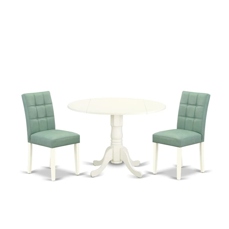 L'ensemble de salle à manger moderne 3 pièces contient une table de salle à manger en bois et 2 chaises en tissu de polyester vert saule, blanc lin