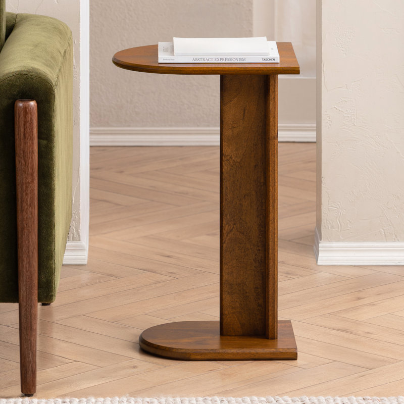 Bobby Solid Wood C Shaped Side Table, Walnut