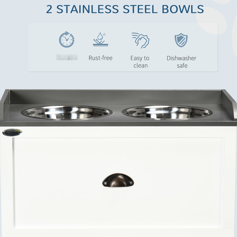 Station d'alimentation pour chien avec rangement - bols surélevés pour grands chiens, tiroir blanc et bols hygiéniques,