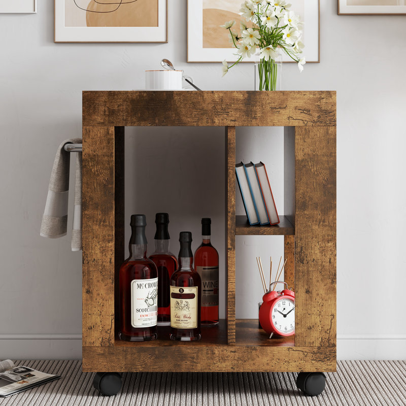Movable Cabinet For Study Area: Mid-Century Modern Brown With Organized Storage And Sliding Door Trolley Unit: Balcony Materials Easy Mobility