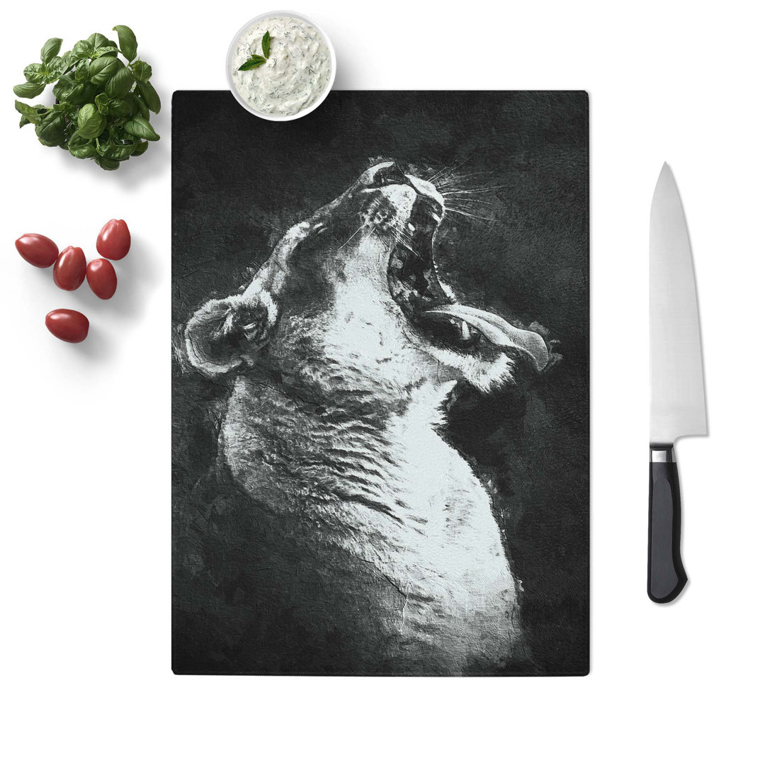 Tempered Glass Yawning Lioness Chopping Board