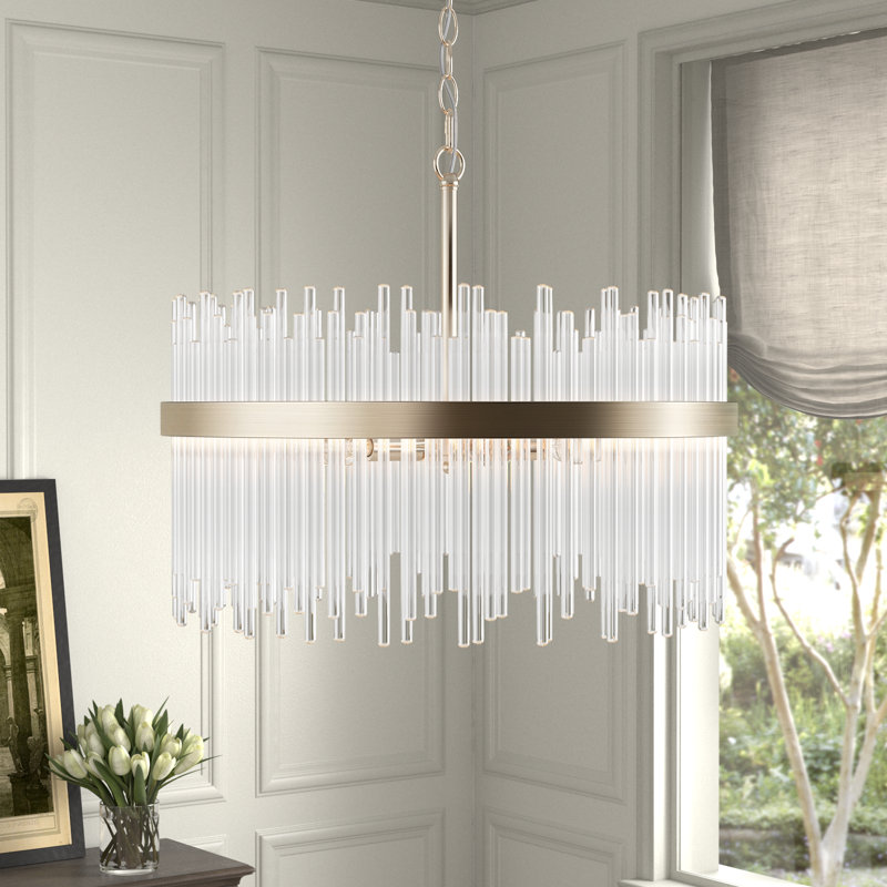 Iola 5-Light Brushed Champagne Silver Clear Glass Bars Chandelier
