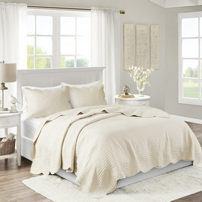 Courtepointe très grand / très grand avec bordure festonnée et crème tendance 3 pièces pour le détail