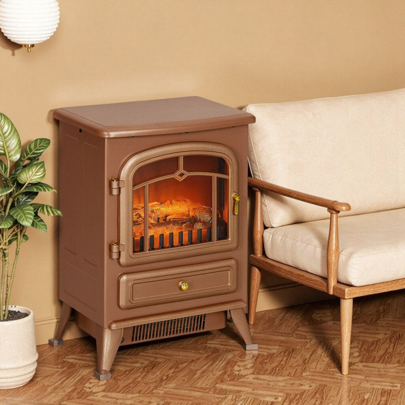 22" Freestanding Electric Fireplace Heater Stove W/ Realistic LED Flames Overheat Protection 750W/1500W 16.25" X 11" X 21.5"