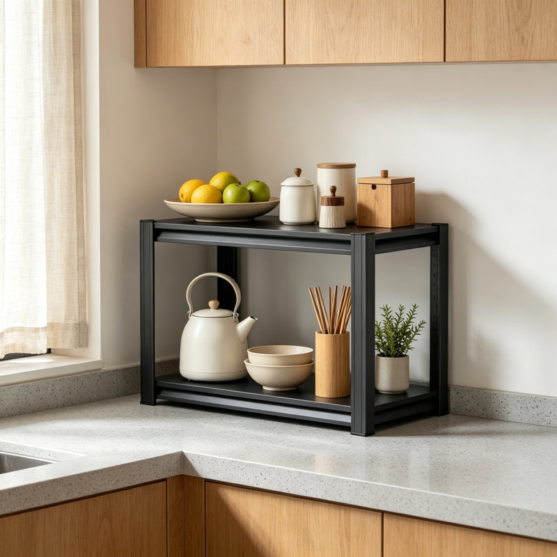 Étagère de rangement de cuisine à 2 niveaux, support de rangement en métal, organisateur de tablette de garde-manger, support à épices, support de station de café, l 15,7 po x P 15,7 po x H 22,0 po