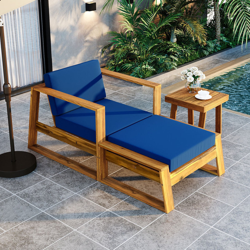 Ensemble de salon d'extérieur en bois d'acacia de 25,4 po, Bleu