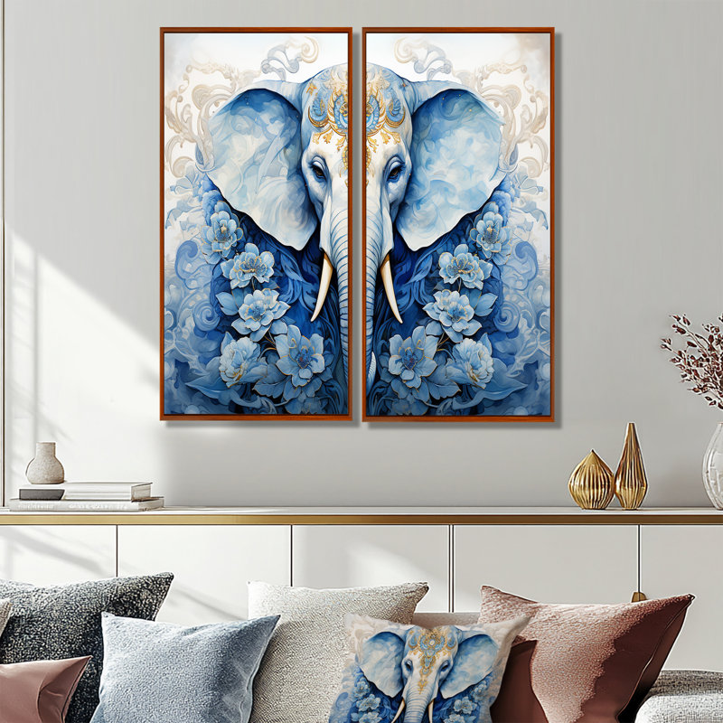 Hindou d'éléphant majestueux - art mural traditionnel, H 20 po x l 24 po, Brun, Impression encadrée flottante