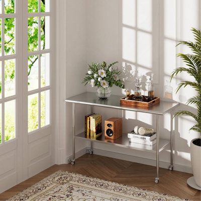 Table de préparation en acier inoxydable 30 po x 60 po avec roulettes réglables sous la tablette, table en acier inoxydable pour cuisine commerciale, extérieur, restaurant, hôtel et garage