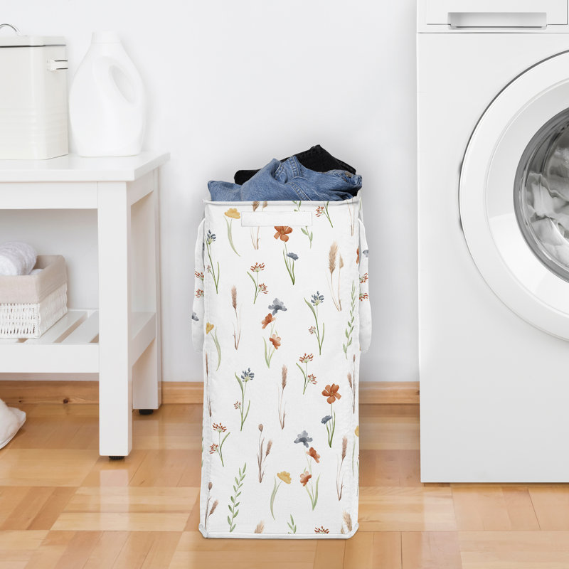 Watercolor Floral Garden Sage Green Foldable Laundry Hamper with Handles by Sweet Jojo Designs