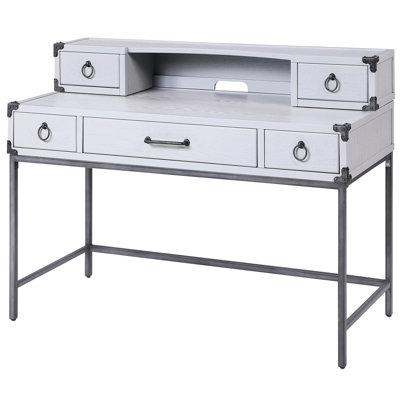 Table de bureau grise et gris acier avec design polyvalent, 3 compartiments, attrait industriel, ensemble de pieds en métal de style industriel en bronze industriel, structure à 3 tiroirs