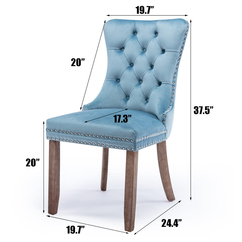 Sky-Blue Velvet Upholstered Dining Chairs with Wood Legs, Set of 6