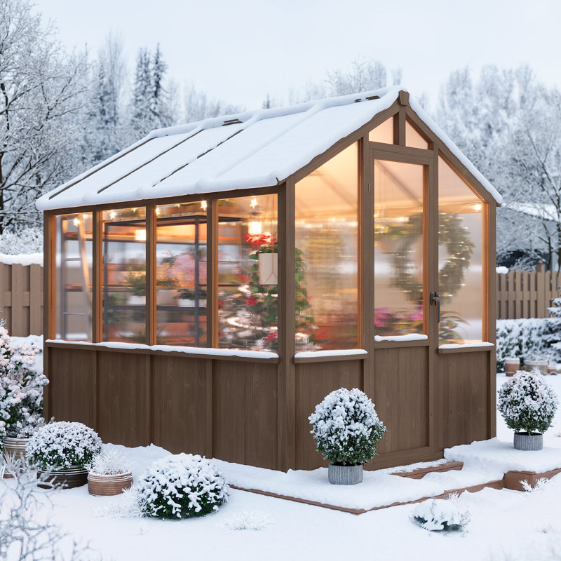 6x8 ft Greenhouse for Outdoors, Large Wooden Greenhouses with Adjustable Roof Vent & PC Panels & Lockable Door, Heavy Duty Spruce Frame Green House for Garden, Backyard, Patio