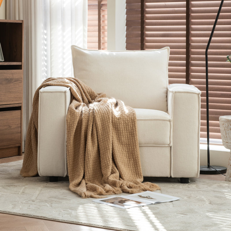 Modern Fabric Armchair Minimalist Accent Chair for Living Room, Comfortable Lounge Chair with Soft Cushions & Durable Frame