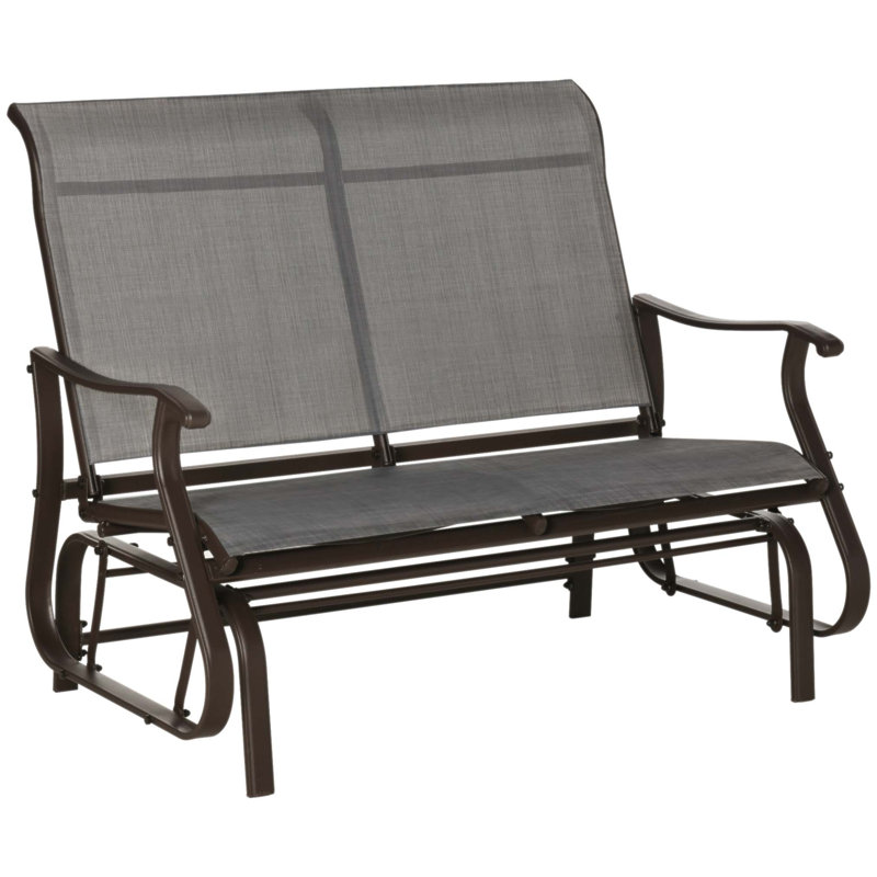 Banc oscillant d'extérieur pour 2 personnes avec structure en acier thermolaqué, mouvement coulissant en douceur et tissu en filet durable pour le patio et le jardin