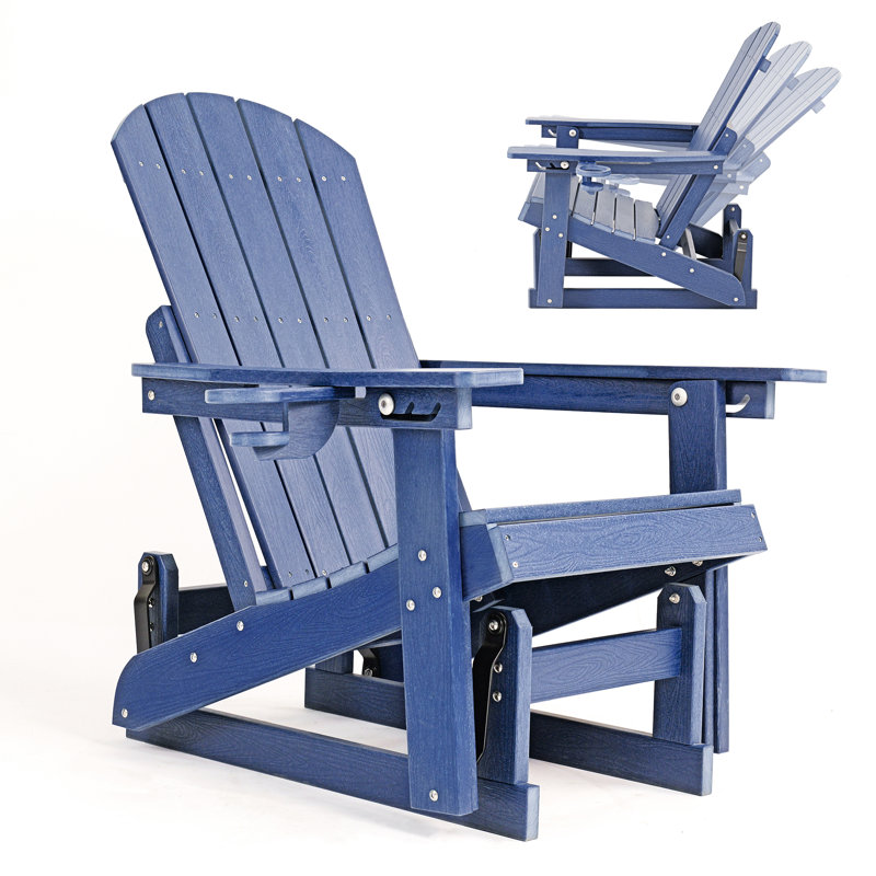 Hdpe 3-Position Adjustable Adirondack Glider Chair Set Of 2, Hdpe Adirondack Chairs Set Of 2, Plastic Outdoor Chairs- Looks Exactly Like Real Wood