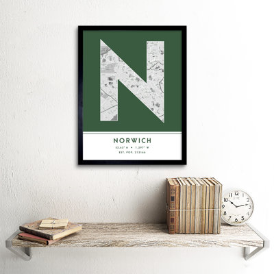 Norwich City Map Norwich England United Kingdom City Map - Single Picture Frame Typography