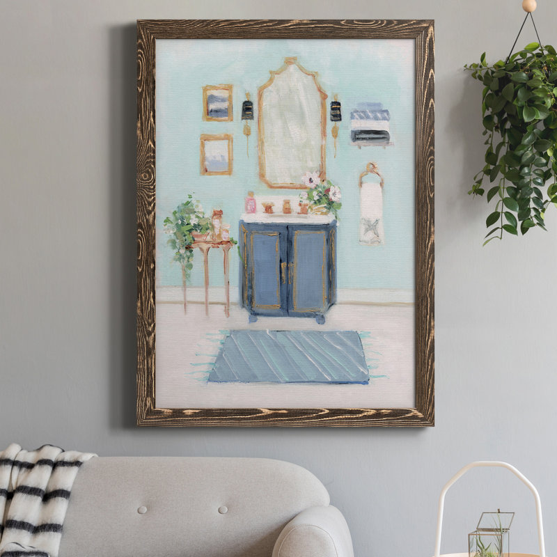 «Blue Bath II», peinture sur toile encadrée, H 31,5 po x l 23,5 po x P 1,5 po, Noyer
