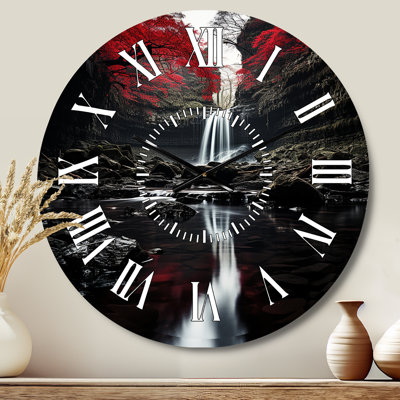 Grey And Red Waterfall Of Eternity II - Landscapes White Face Wall Clock