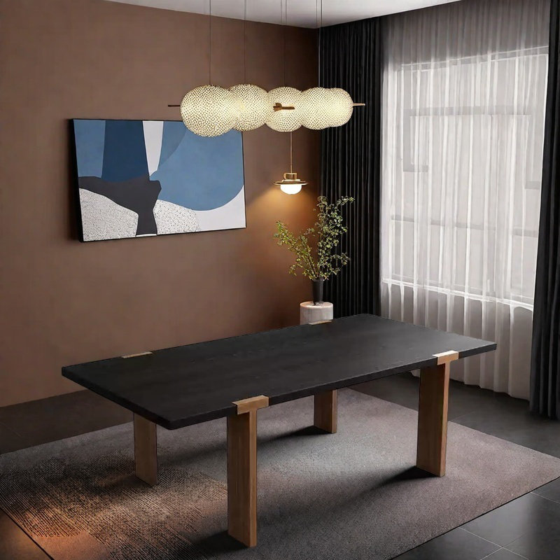 Table de salle à manger en bois de frêne massif., H 29,53 po x L 70,87 po x l 31,5 po