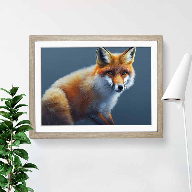 A Breathtaking Fox - Single Picture Frame Painting, 46cm H x 64cm W x 2cm D, Oak