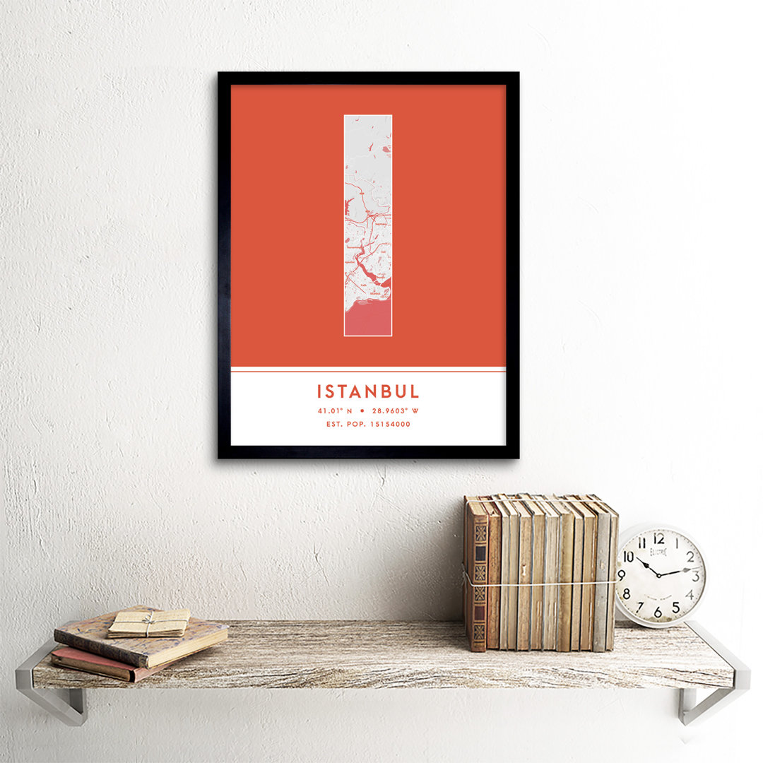 Istanbul City Map Istanbul Orange by Wee Blue Coo - Single Picture Frame Typography