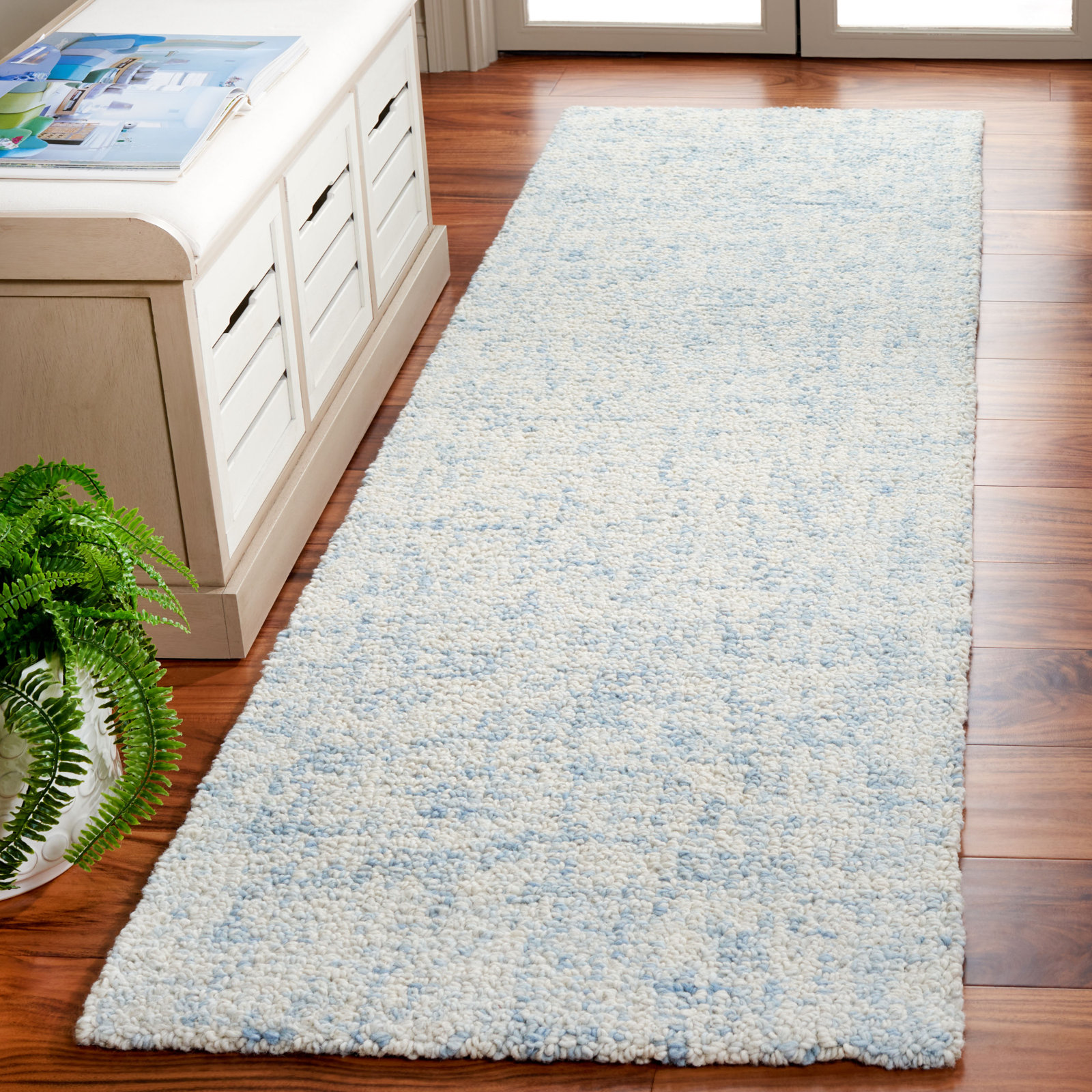 Fredi Light Blue Ivory Hand-Woven Abstract Rug, Runner 2'3" x 8'
