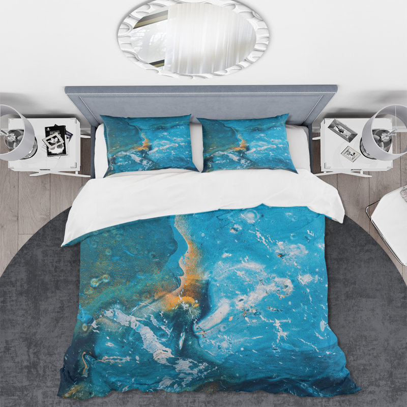 Abstract Marble Composition In Blue I - Modern Duvet Cover Set - Microfiber Polyester, Twin Duvet Cover + 1 Standard Sham